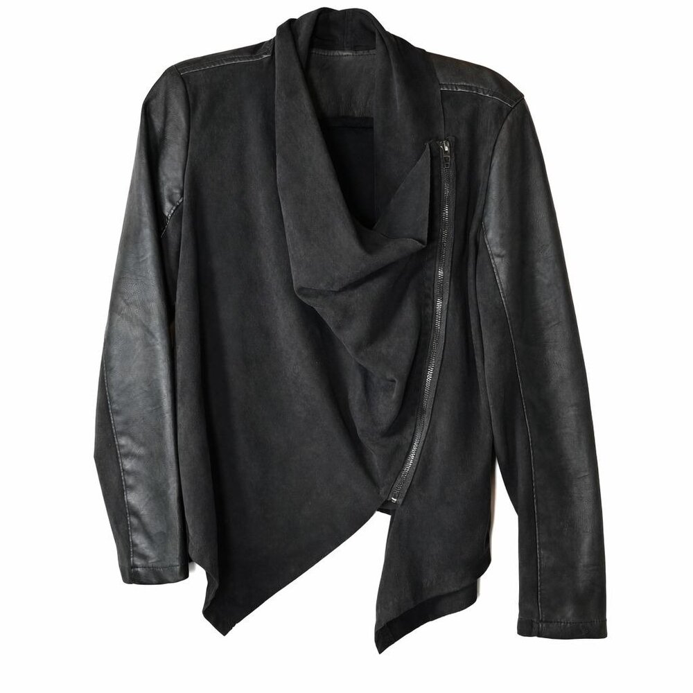 Blank NYC Women's Asymmetrical Black Faux Suede & Vegan Leather Jacket S - Picture 2 of 7